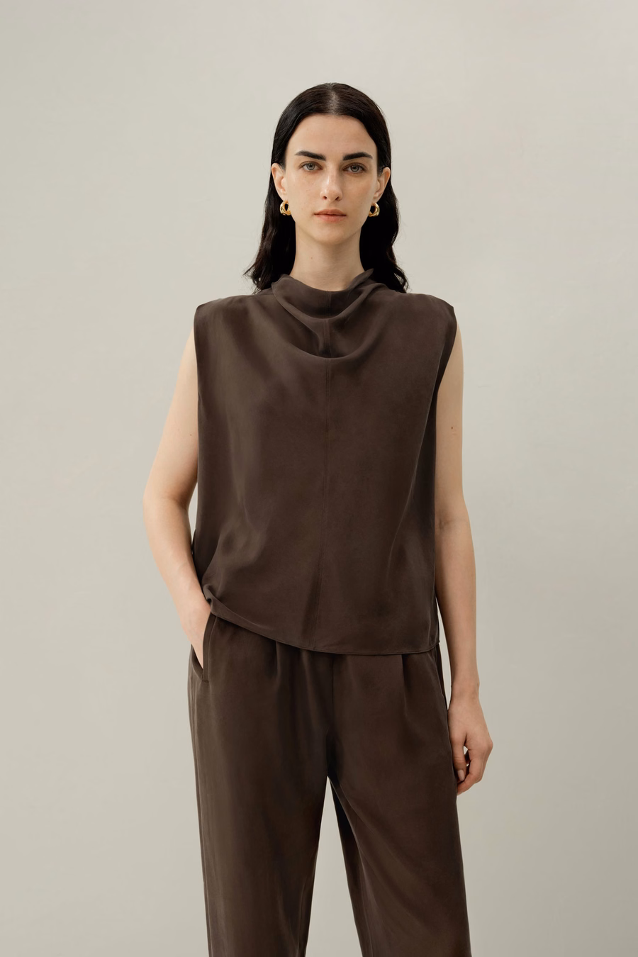 Silk Habotai mouwloze top
