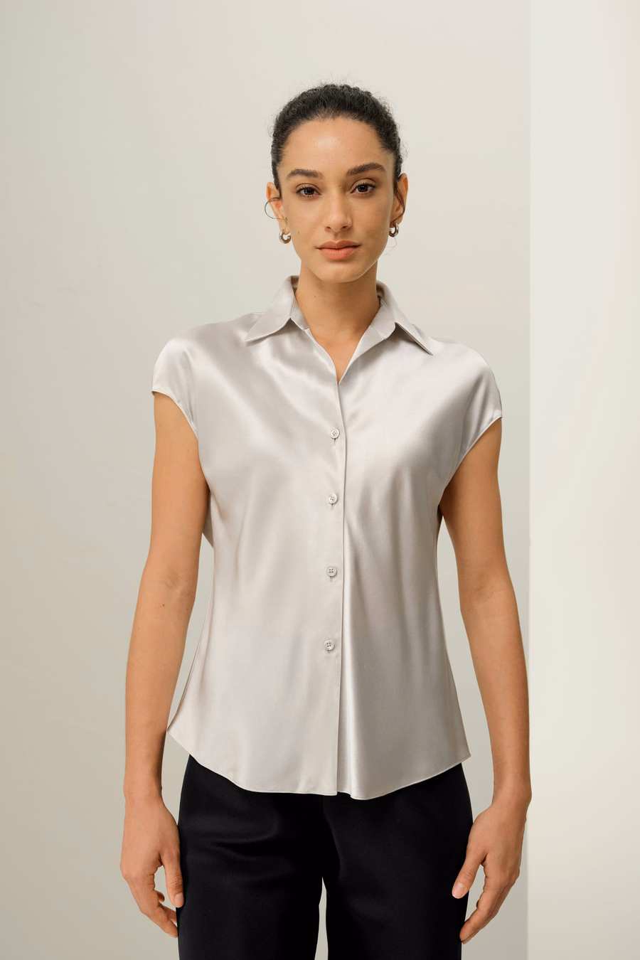 Bias Cut Cap-Mouw Zijde Shirt