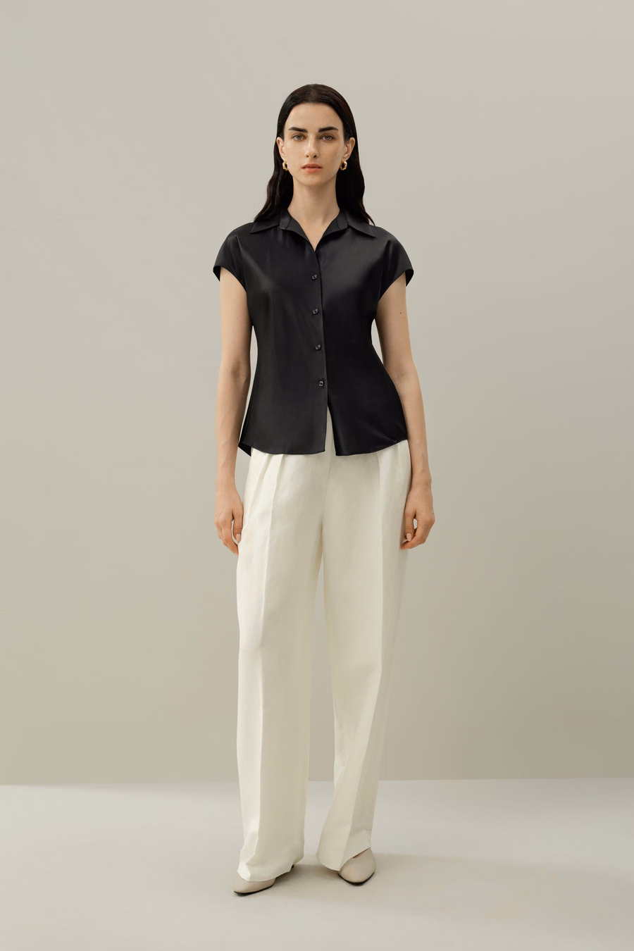 Bias Cut Cap-Mouw Zijde Shirt