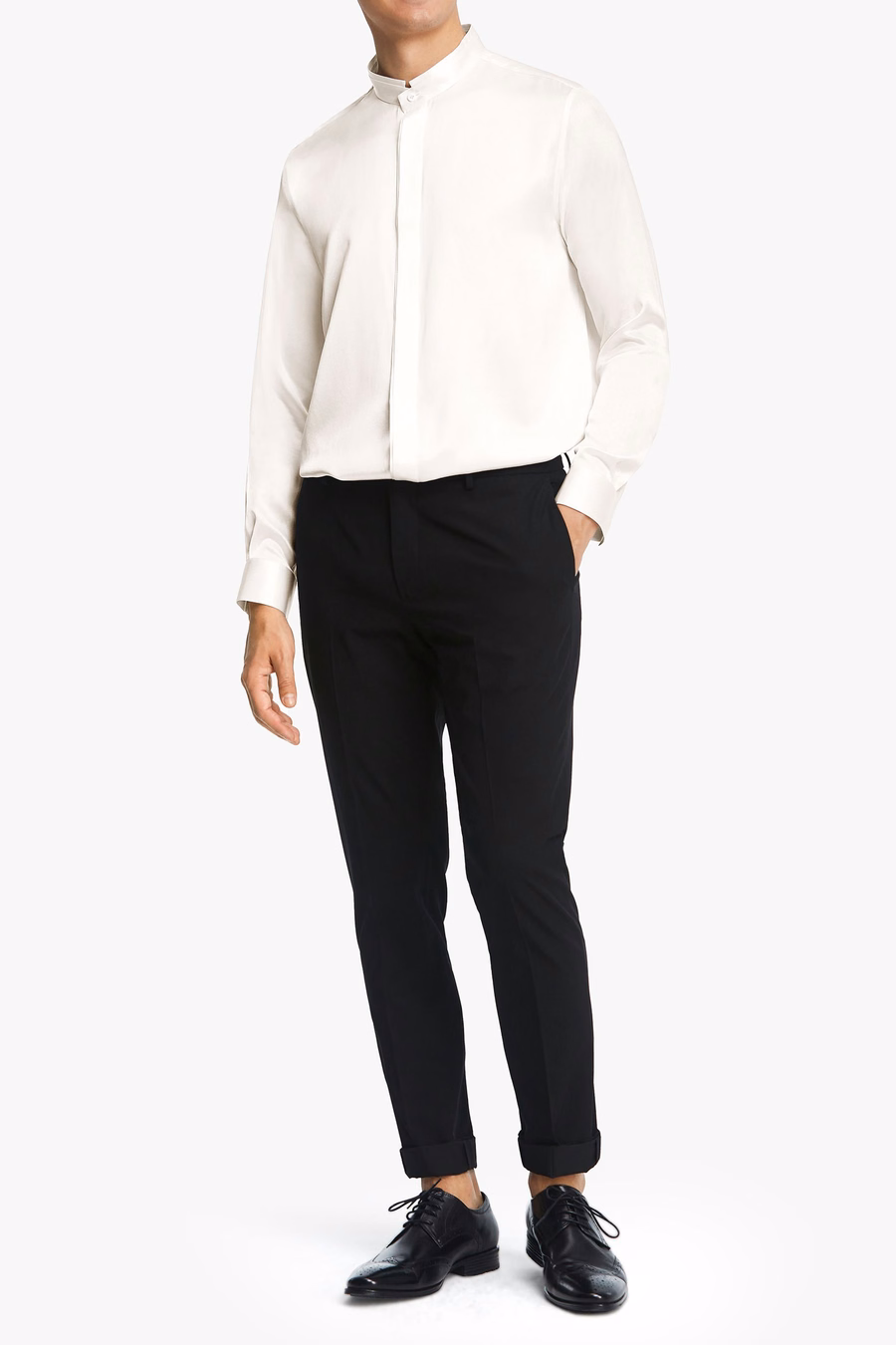 Classic Verborgen Knop Placket Zijden Mannen Shirt