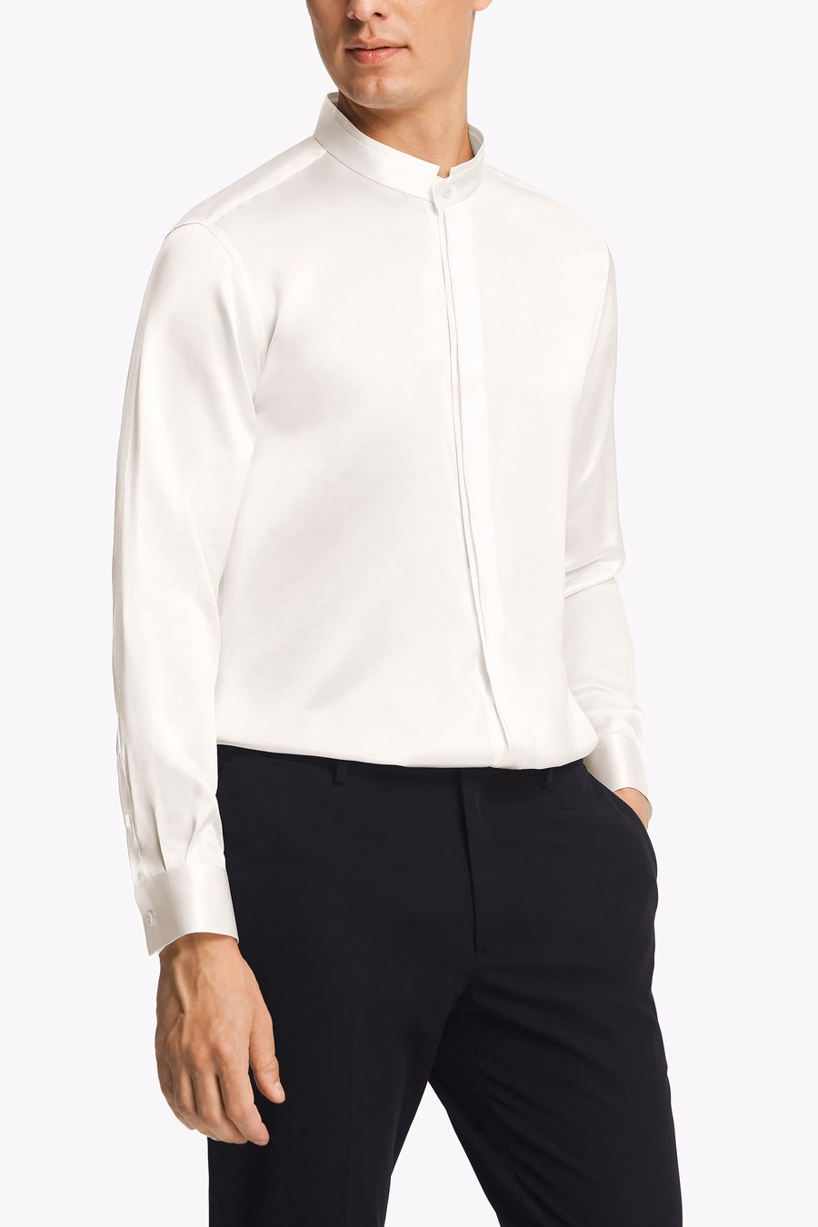 Classic Verborgen Knop Placket Zijden Mannen Shirt