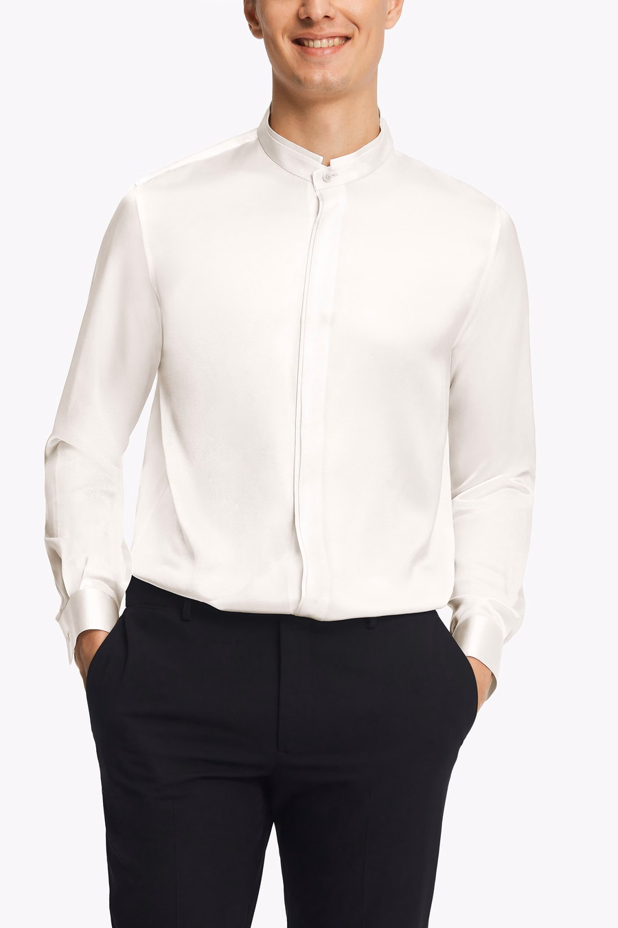 Classic Verborgen Knop Placket Zijden Mannen Shirt