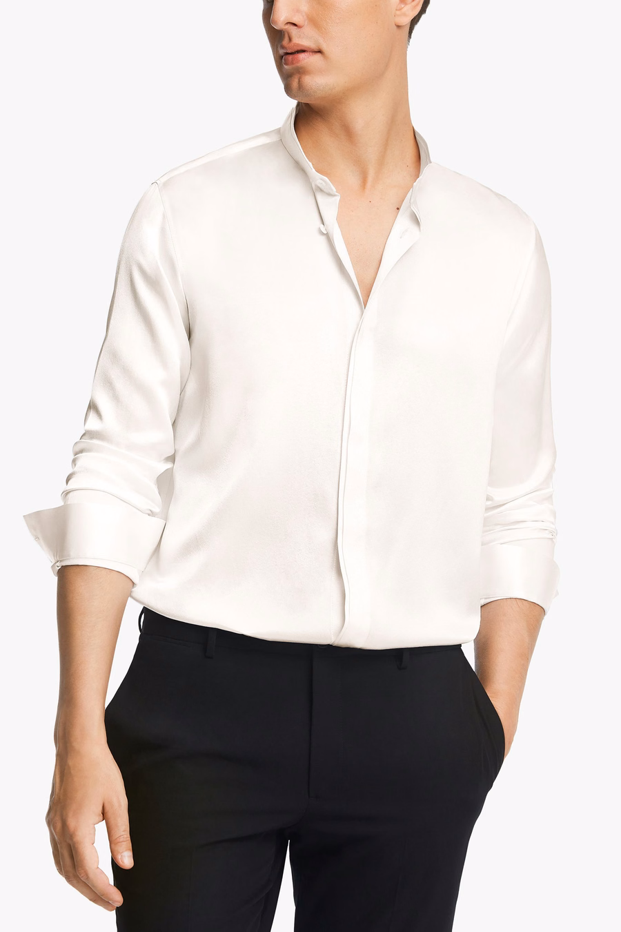 Classic Verborgen Knop Placket Zijden Mannen Shirt