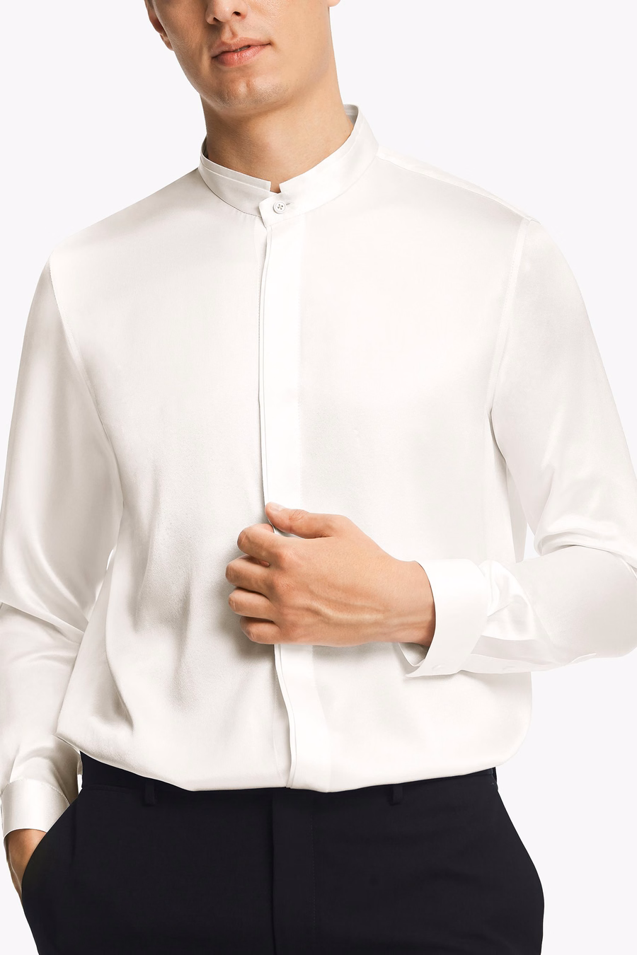 Classic Verborgen Knop Placket Zijden Mannen Shirt