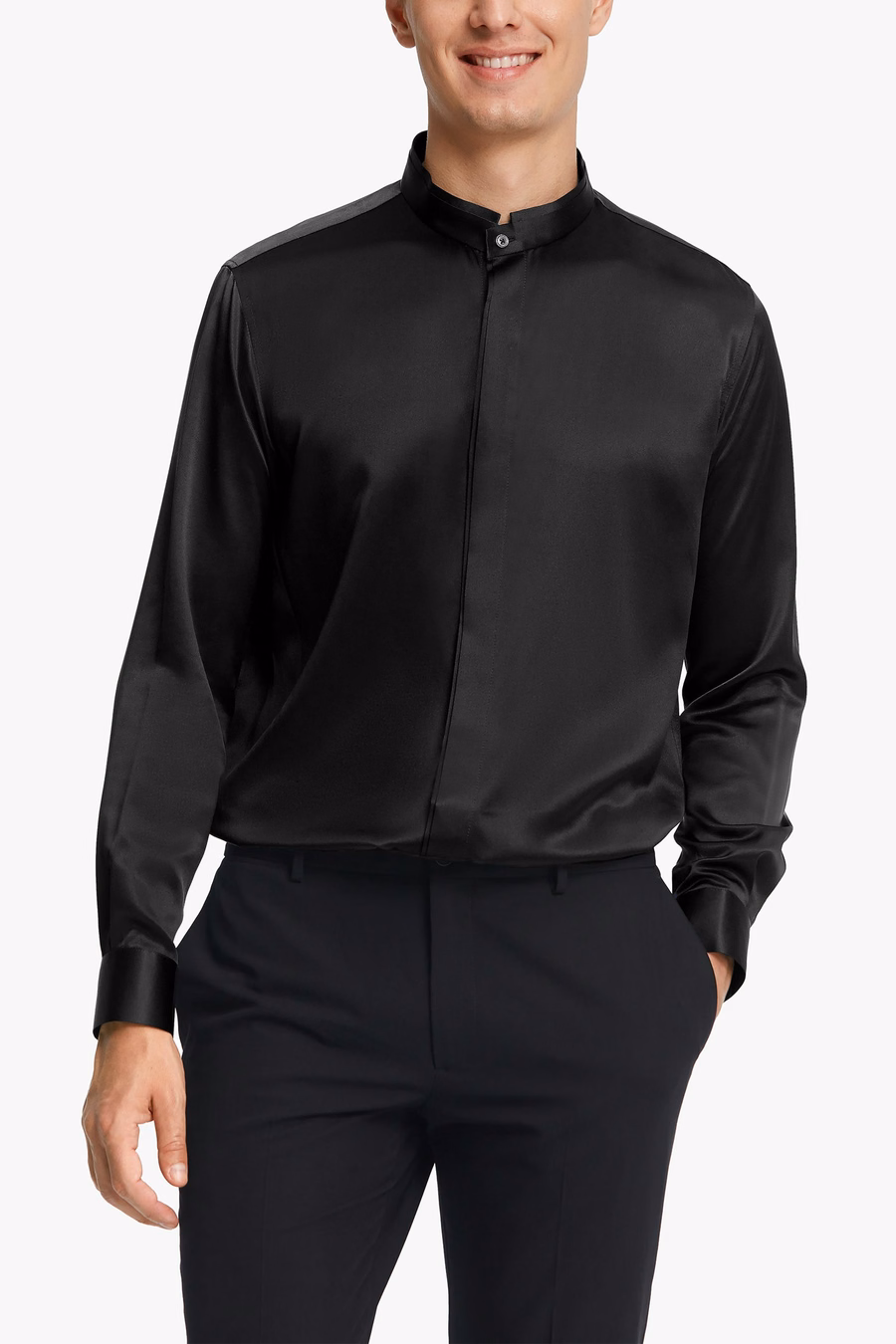 Classic Verborgen Knop Placket Zijden Mannen Shirt
