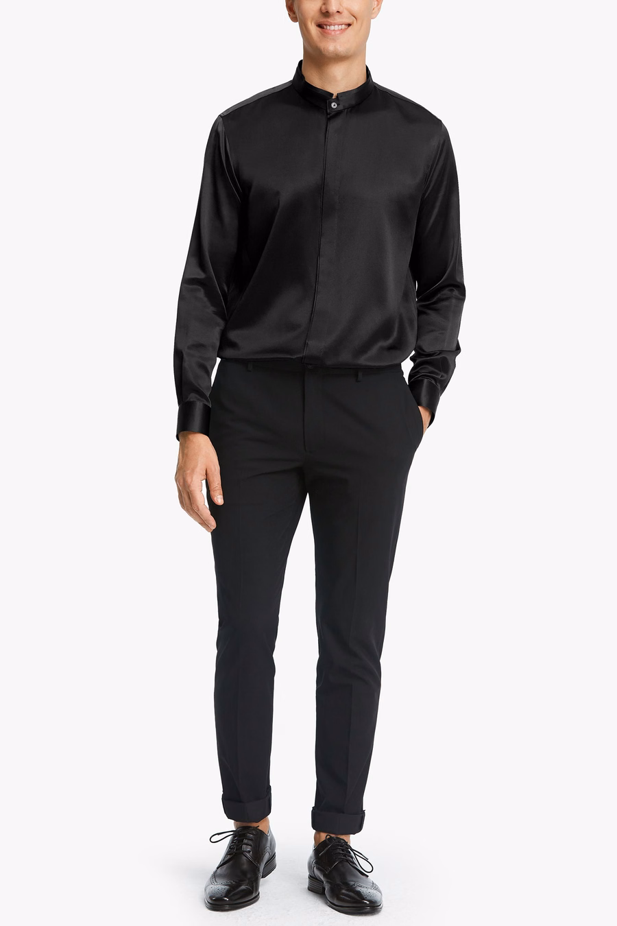 Classic Verborgen Knop Placket Zijden Mannen Shirt