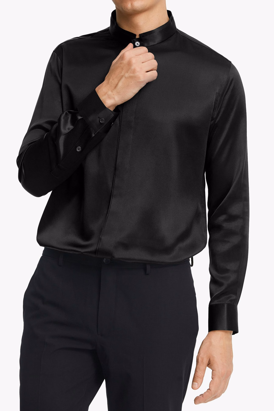 Classic Verborgen Knop Placket Zijden Mannen Shirt