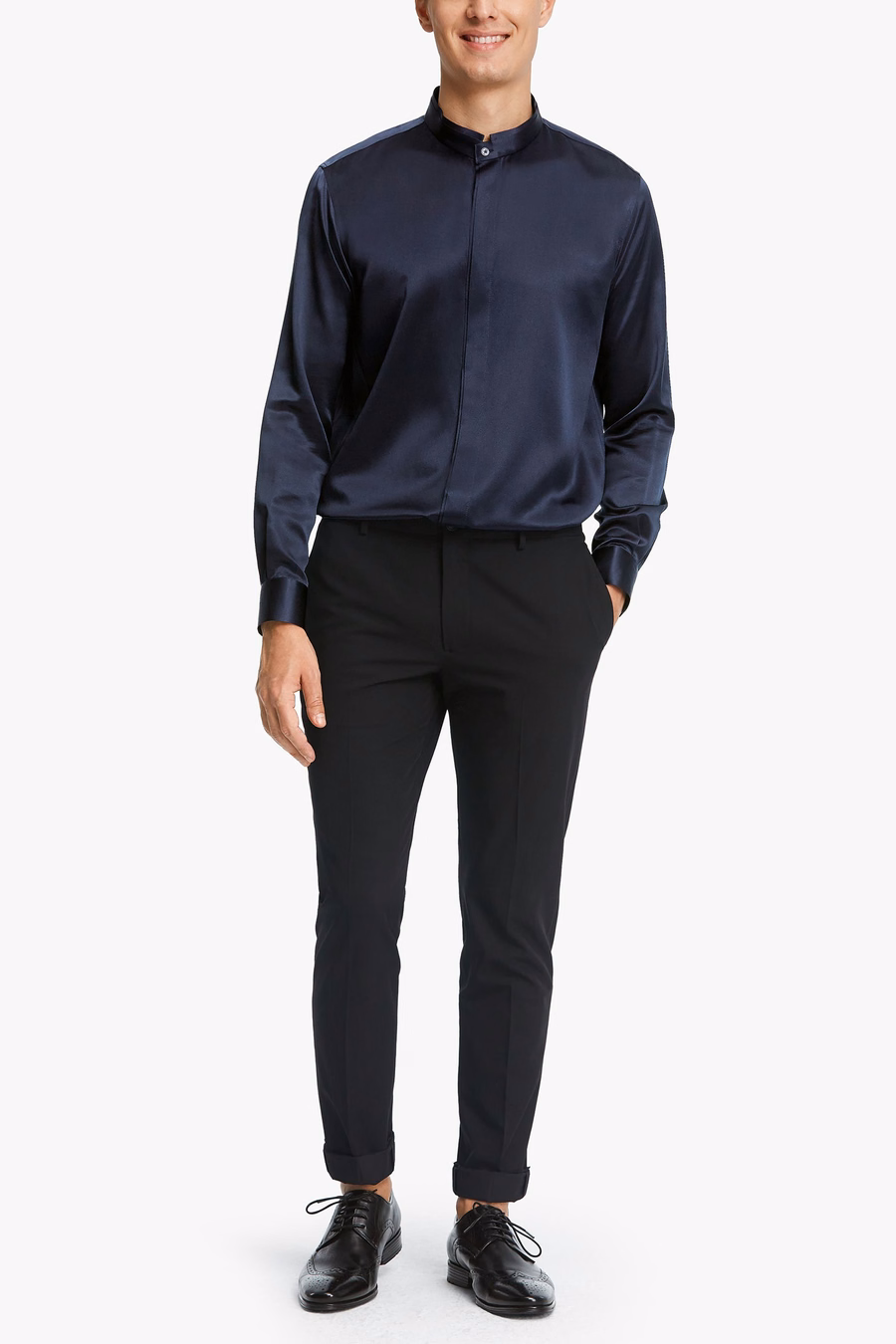 Classic Verborgen Knop Placket Zijden Mannen Shirt