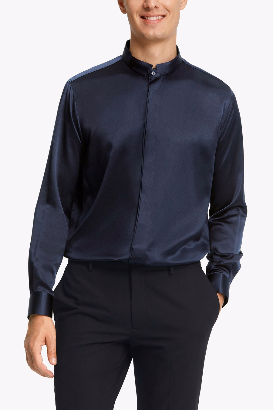 Classic Verborgen Knop Placket Zijden Mannen Shirt