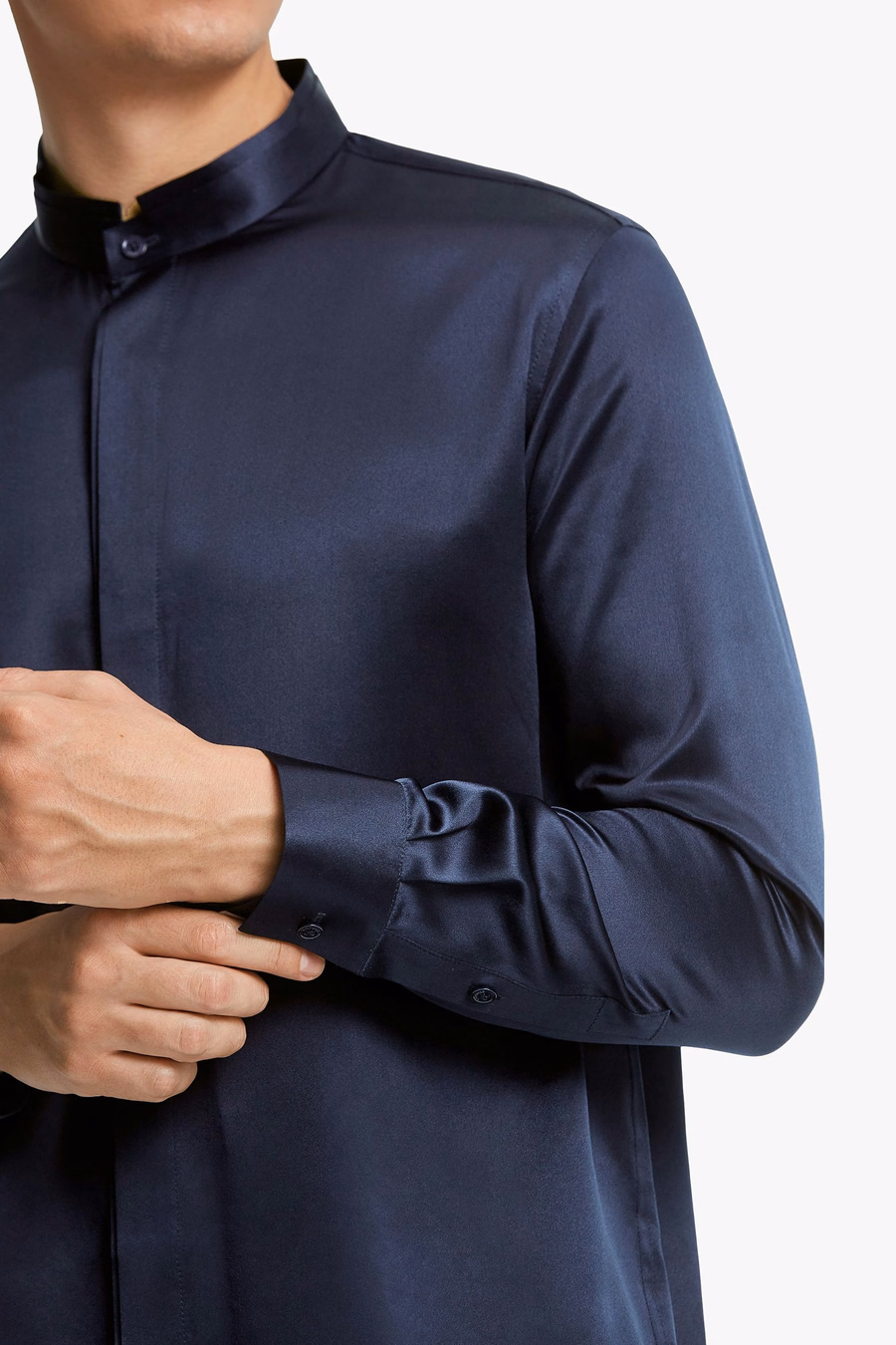 Classic Verborgen Knop Placket Zijden Mannen Shirt