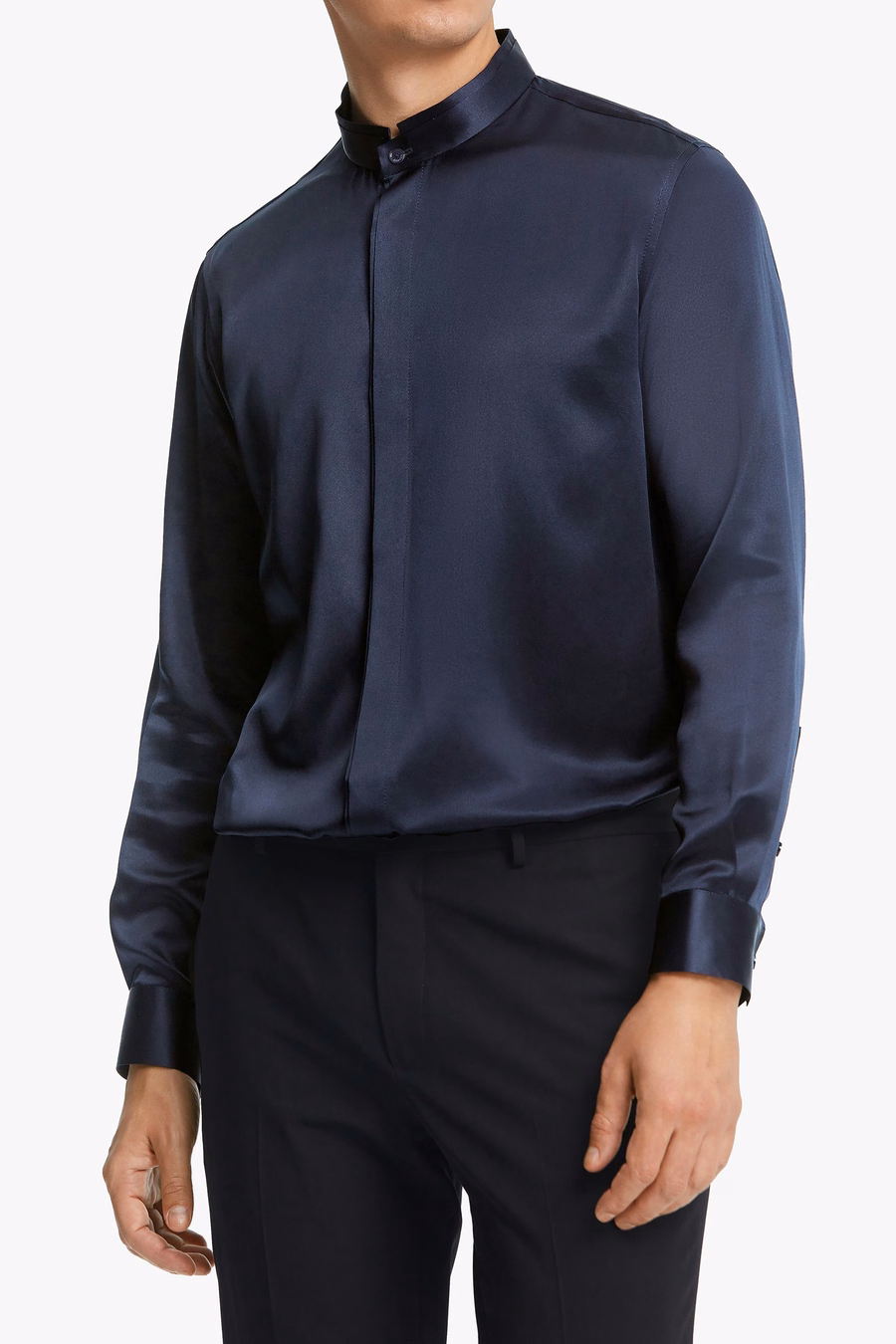 Classic Verborgen Knop Placket Zijden Mannen Shirt