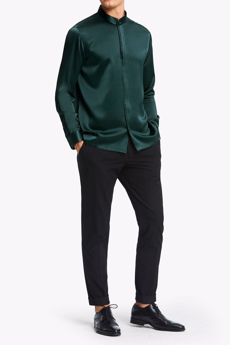 Classic Verborgen Knop Placket Zijden Mannen Shirt