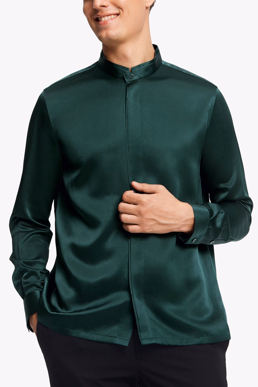 Classic Verborgen Knop Placket Zijden Mannen Shirt