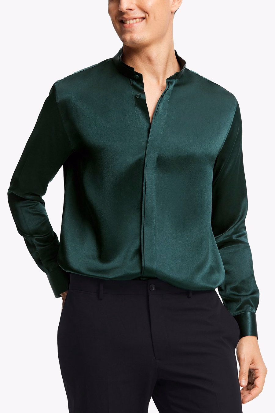 Classic Verborgen Knop Placket Zijden Mannen Shirt