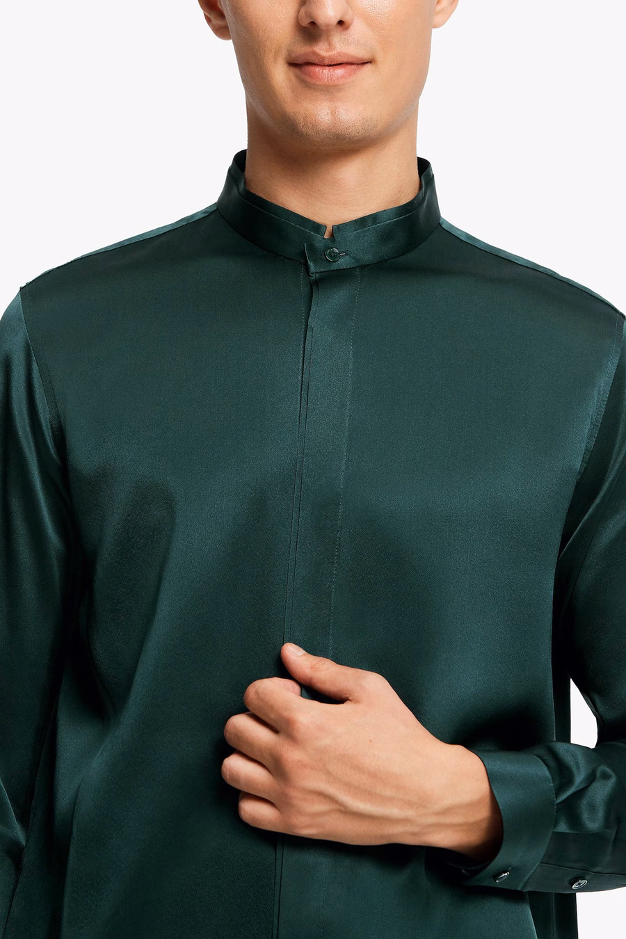 Classic Verborgen Knop Placket Zijden Mannen Shirt