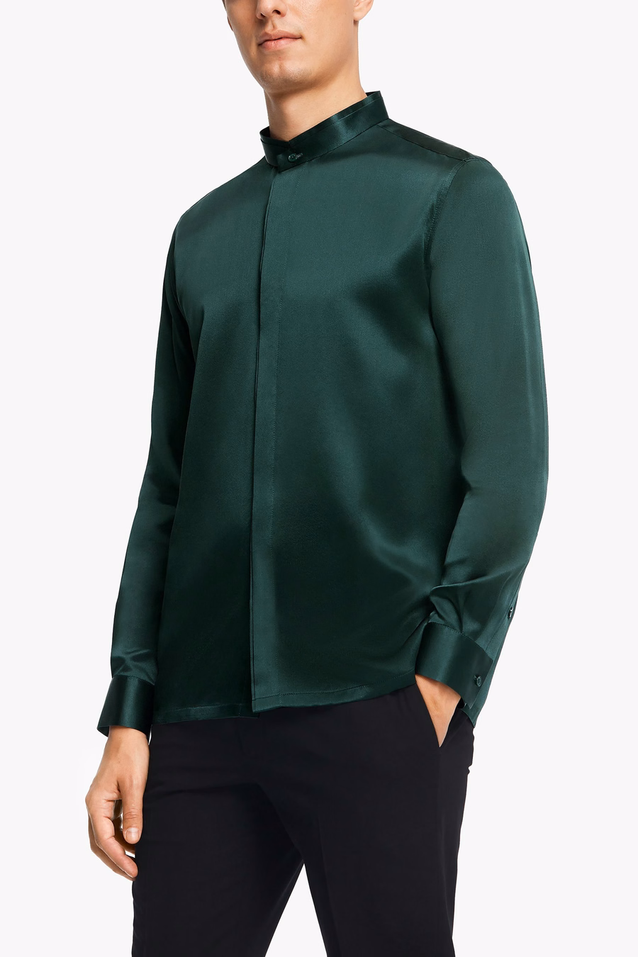 Classic Verborgen Knop Placket Zijden Mannen Shirt