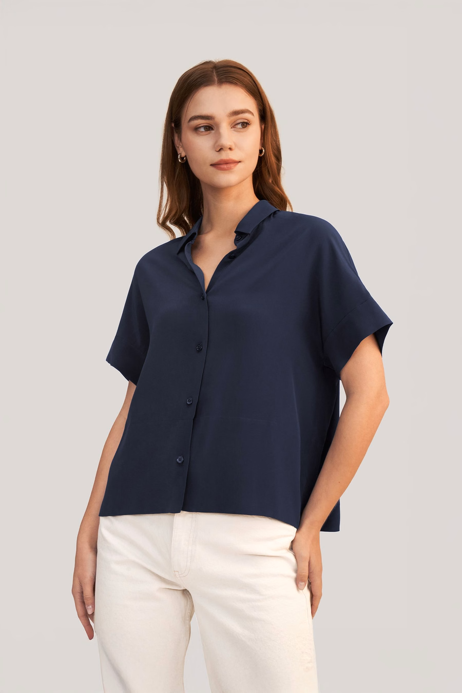 Casual Kort Mouwloos Losse Zijden T-shirt