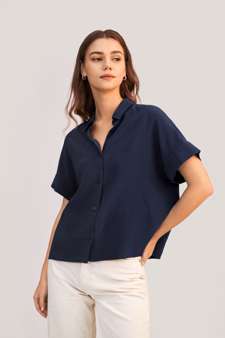 Casual Kort Mouwloos Losse Zijden T-shirt