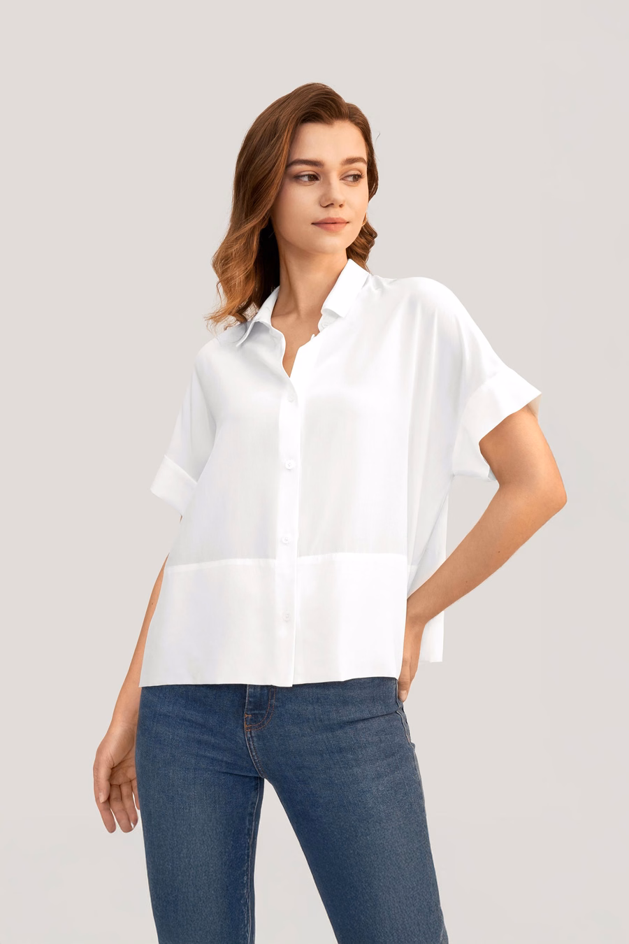 Casual Kort Mouwloos Losse Zijden T-shirt