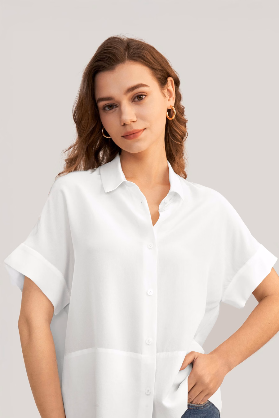 Casual Kort Mouwloos Losse Zijden T-shirt