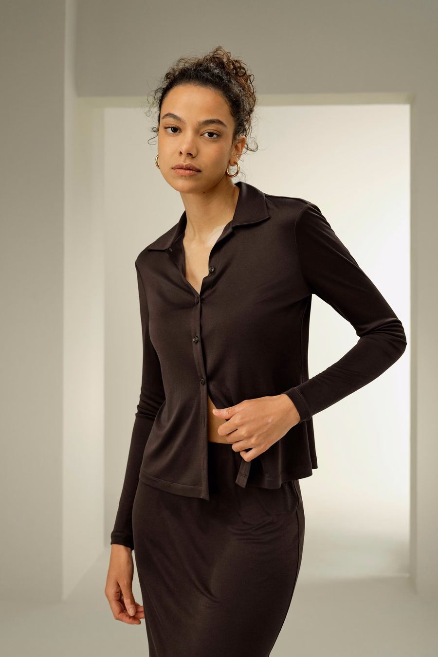 Basis Slim Zijde Jersey Shirt