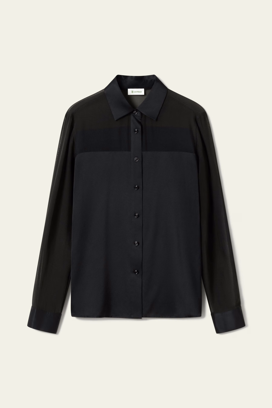Knop-down zijde organza blouse