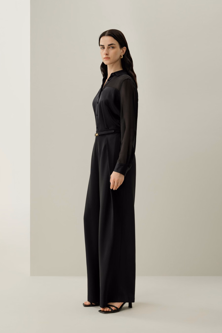 Knop-down zijde organza blouse