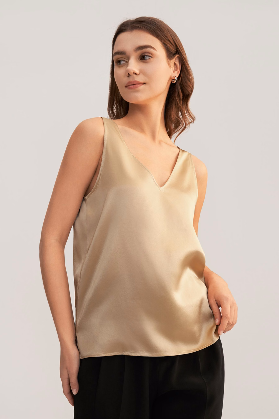 V-hals mouwloze zijde tanktop