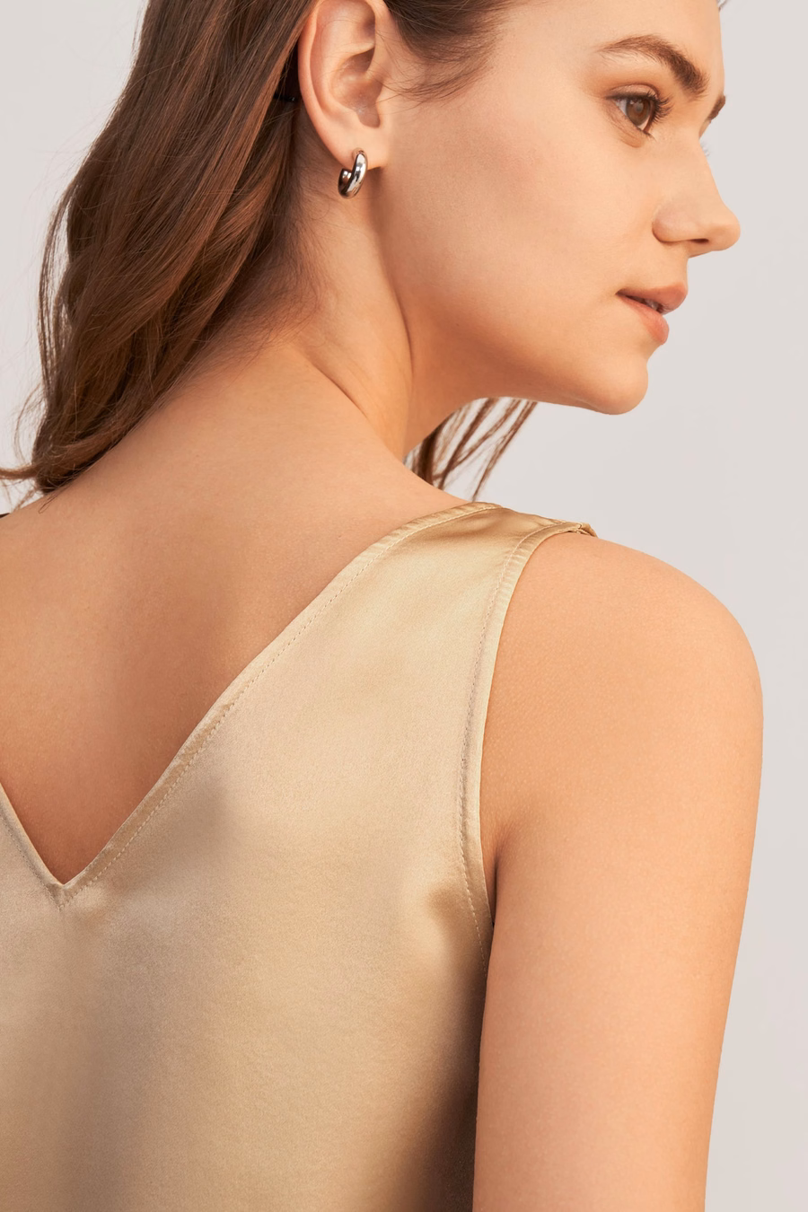 V-hals mouwloze zijde tanktop