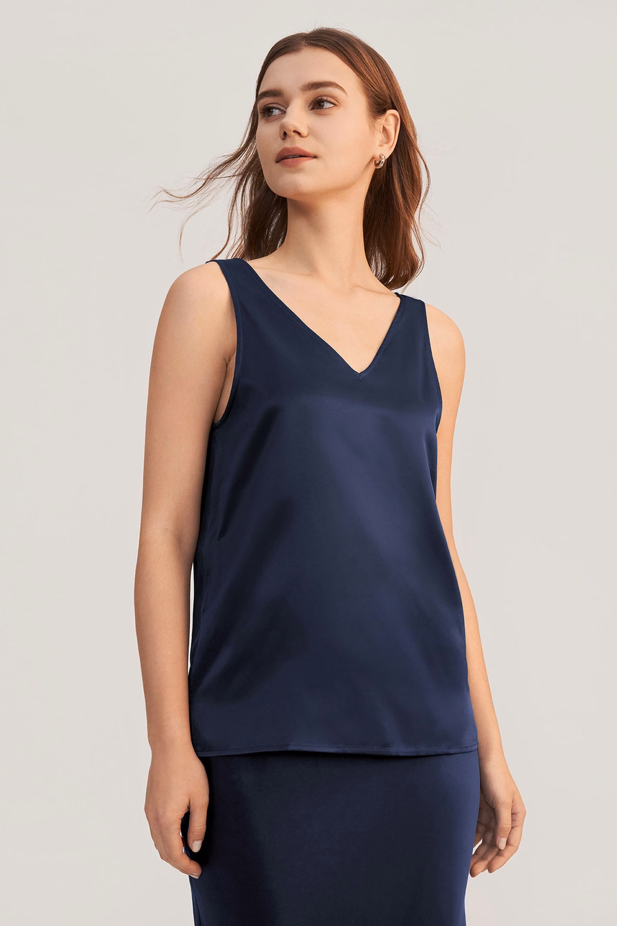 V-hals mouwloze zijde tanktop