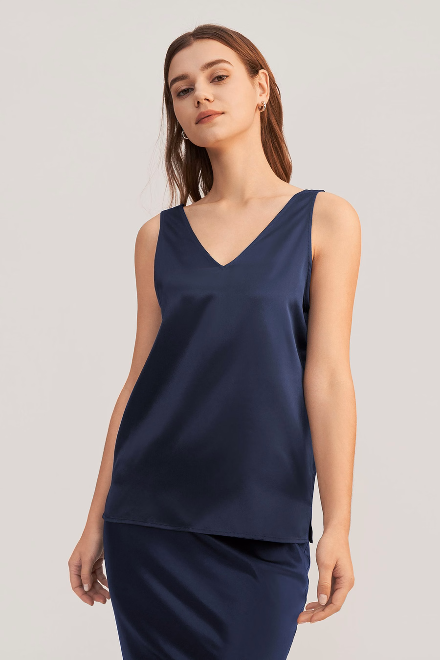 V-hals mouwloze zijde tanktop