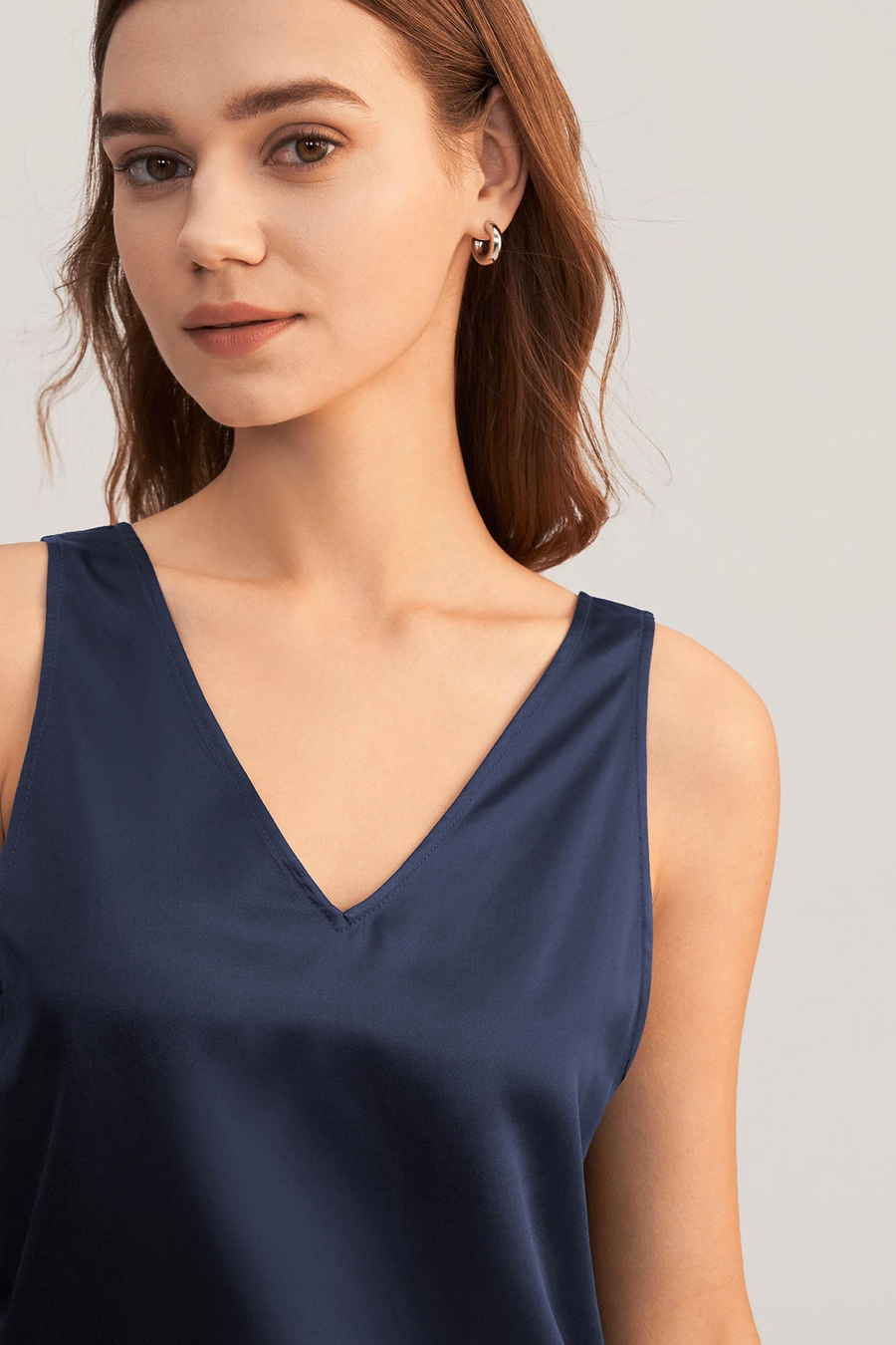 V-hals mouwloze zijde tanktop