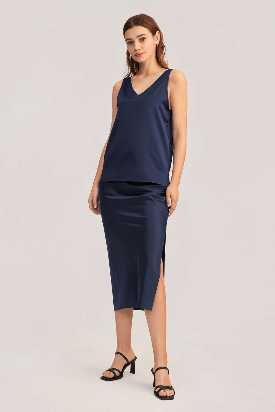 V-hals mouwloze zijde tanktop