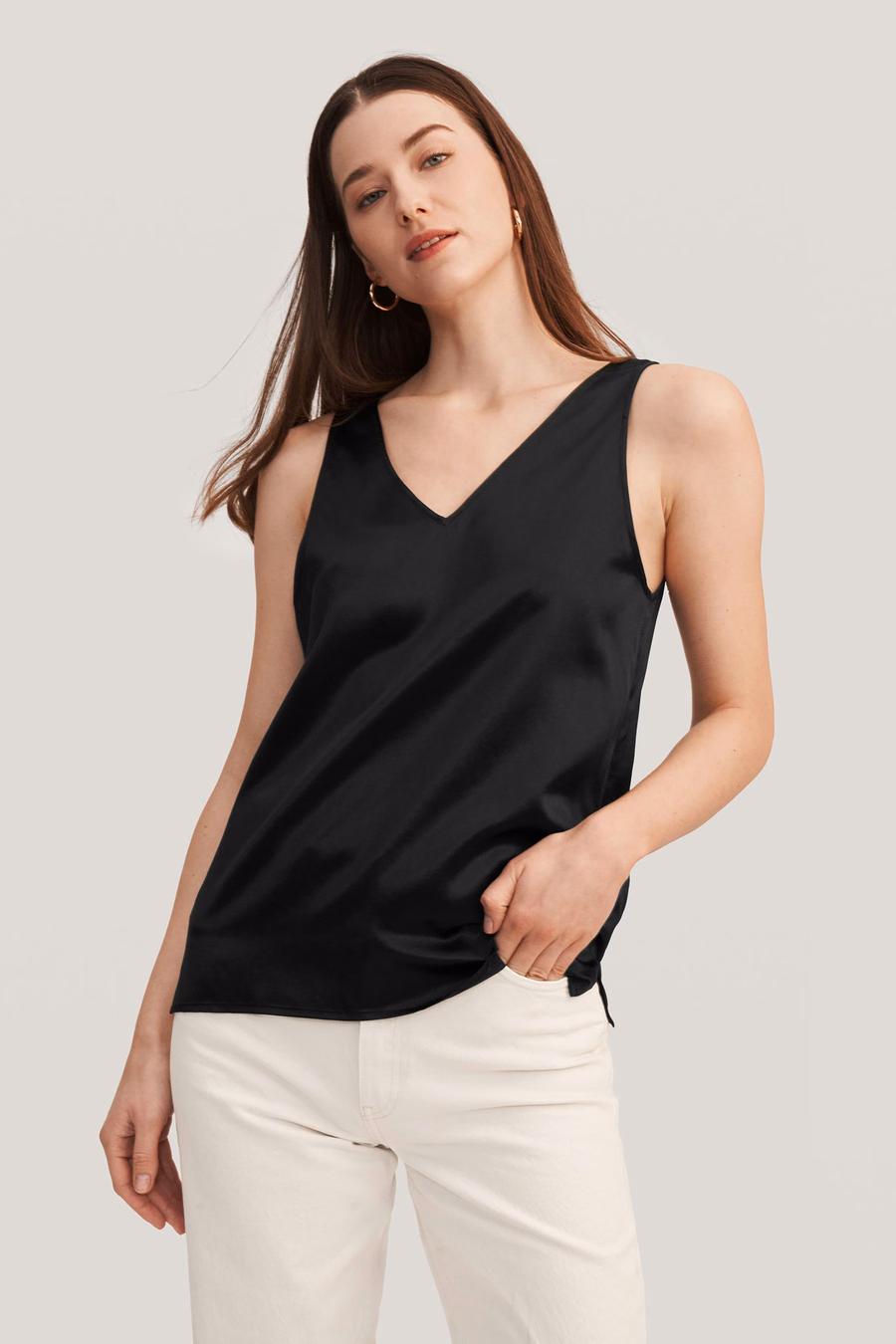 V-hals mouwloze zijde tanktop