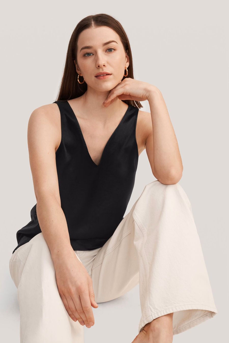 V-hals mouwloze zijde tanktop