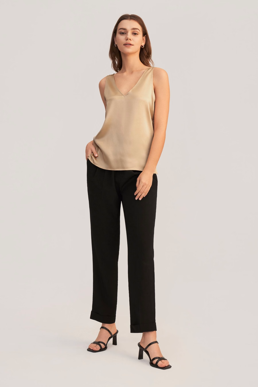 V-hals mouwloze zijde tanktop