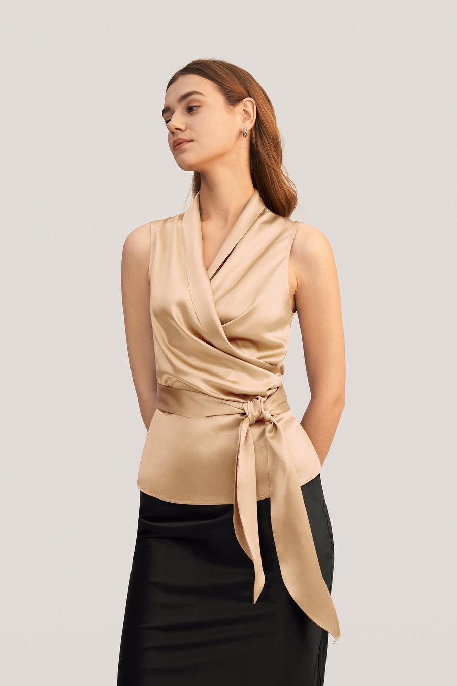 Vrouwen Elegante Zijde Wikkel Blouse