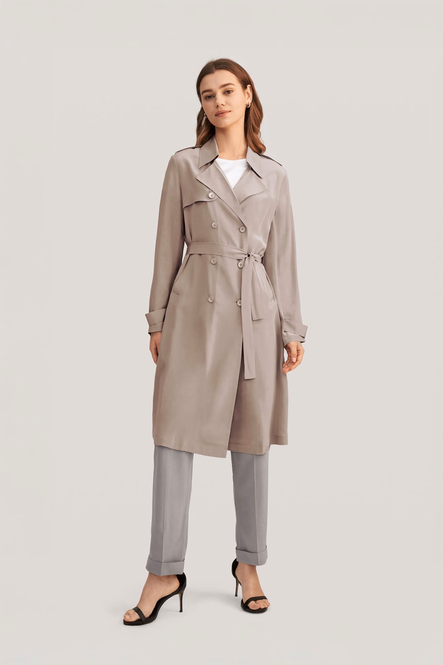 Klassieke Dubbelbreasted Zijden Trenchcoat