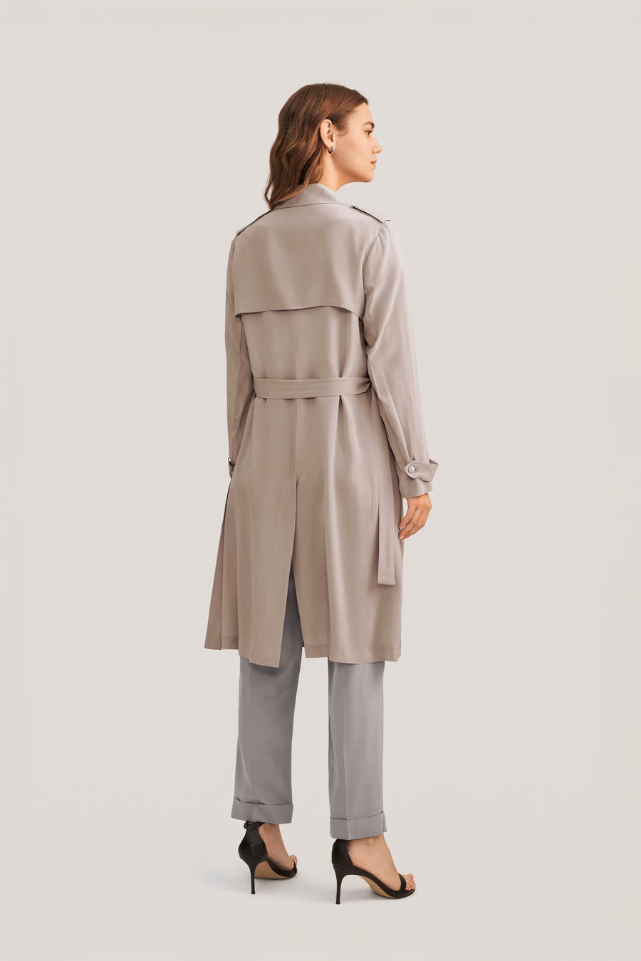 Klassieke Dubbelbreasted Zijden Trenchcoat