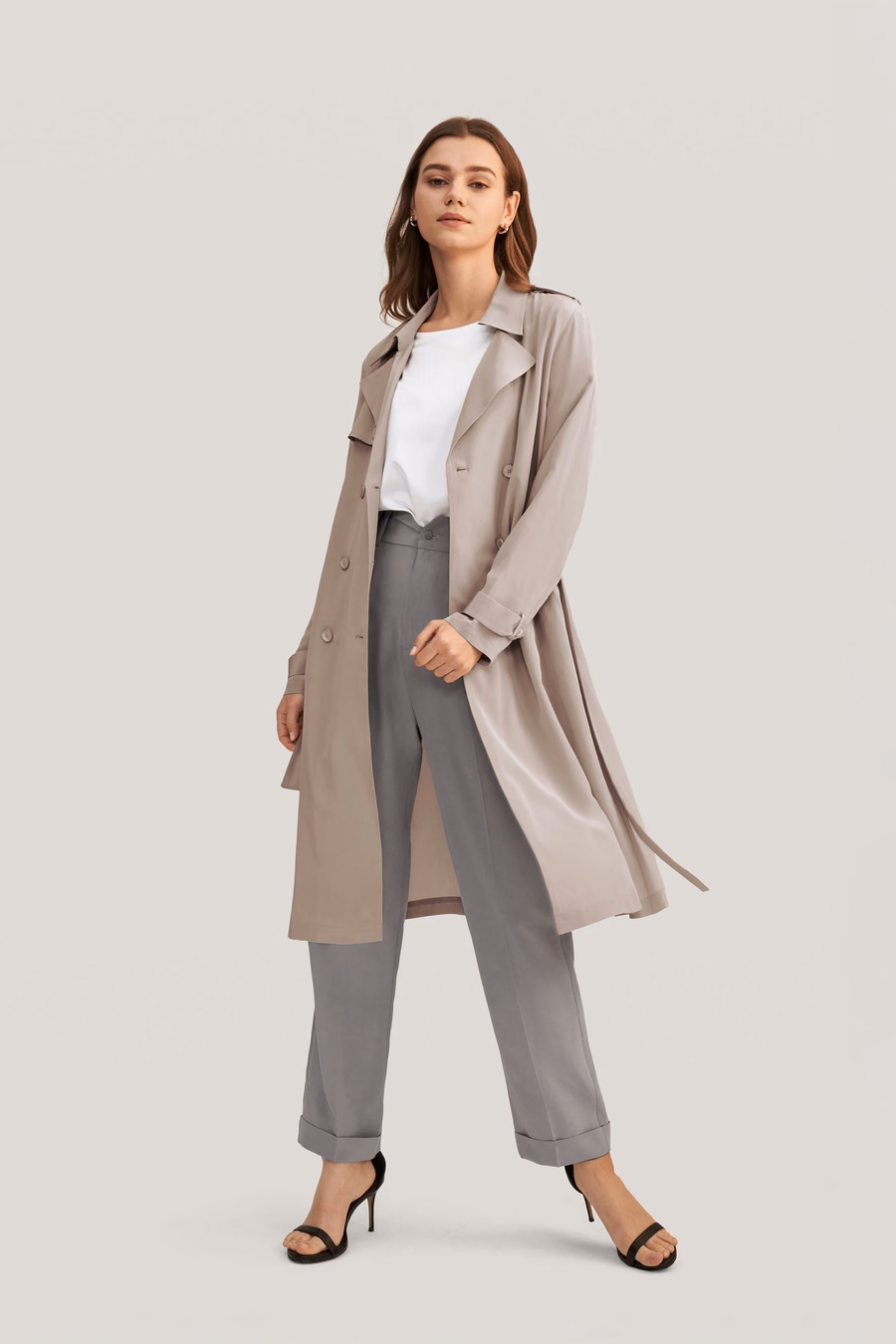 Klassieke Dubbelbreasted Zijden Trenchcoat