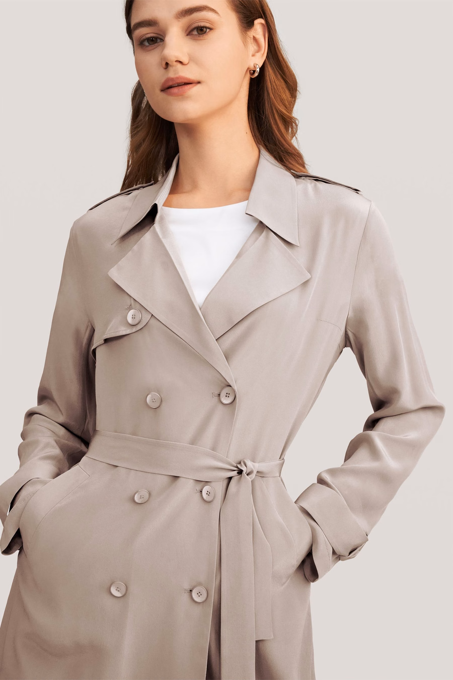 Klassieke Dubbelbreasted Zijden Trenchcoat