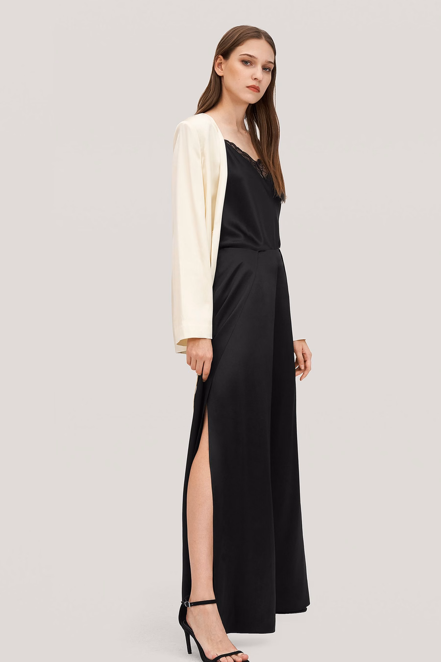 Hoog-Waisted Zijde Ginkgo Broek