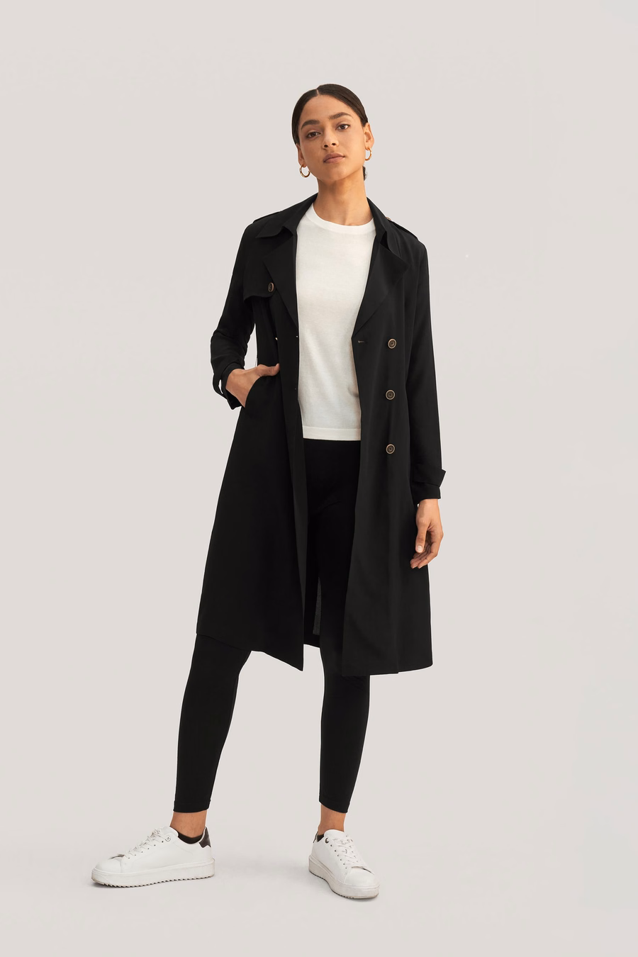 Klassieke Dubbelbreasted Zijden Trenchcoat