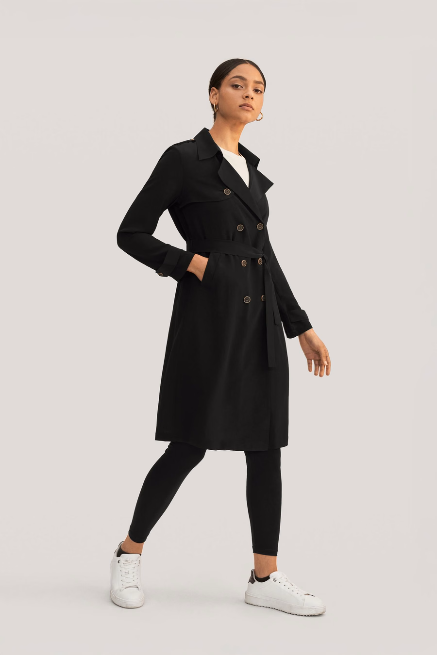 Klassieke Dubbelbreasted Zijden Trenchcoat