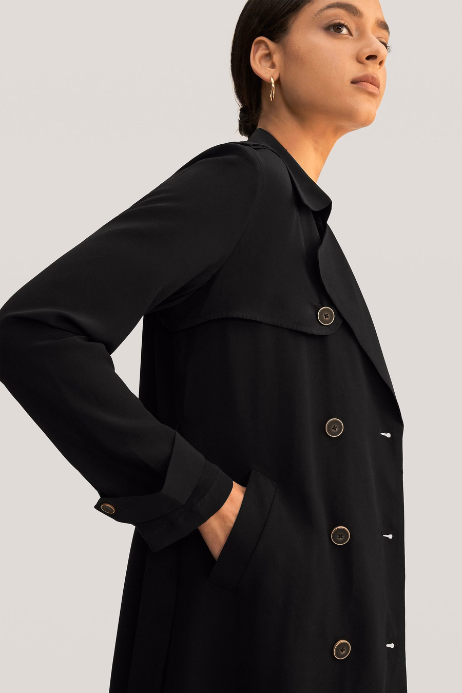 Klassieke Dubbelbreasted Zijden Trenchcoat