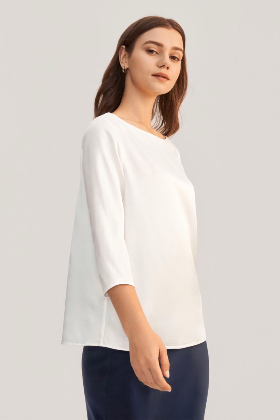 3/4 Mouw Boot Hals Zijde Blouse