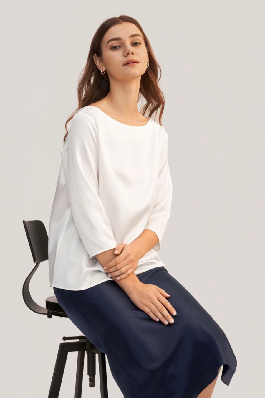 3/4 Mouw Boot Hals Zijde Blouse