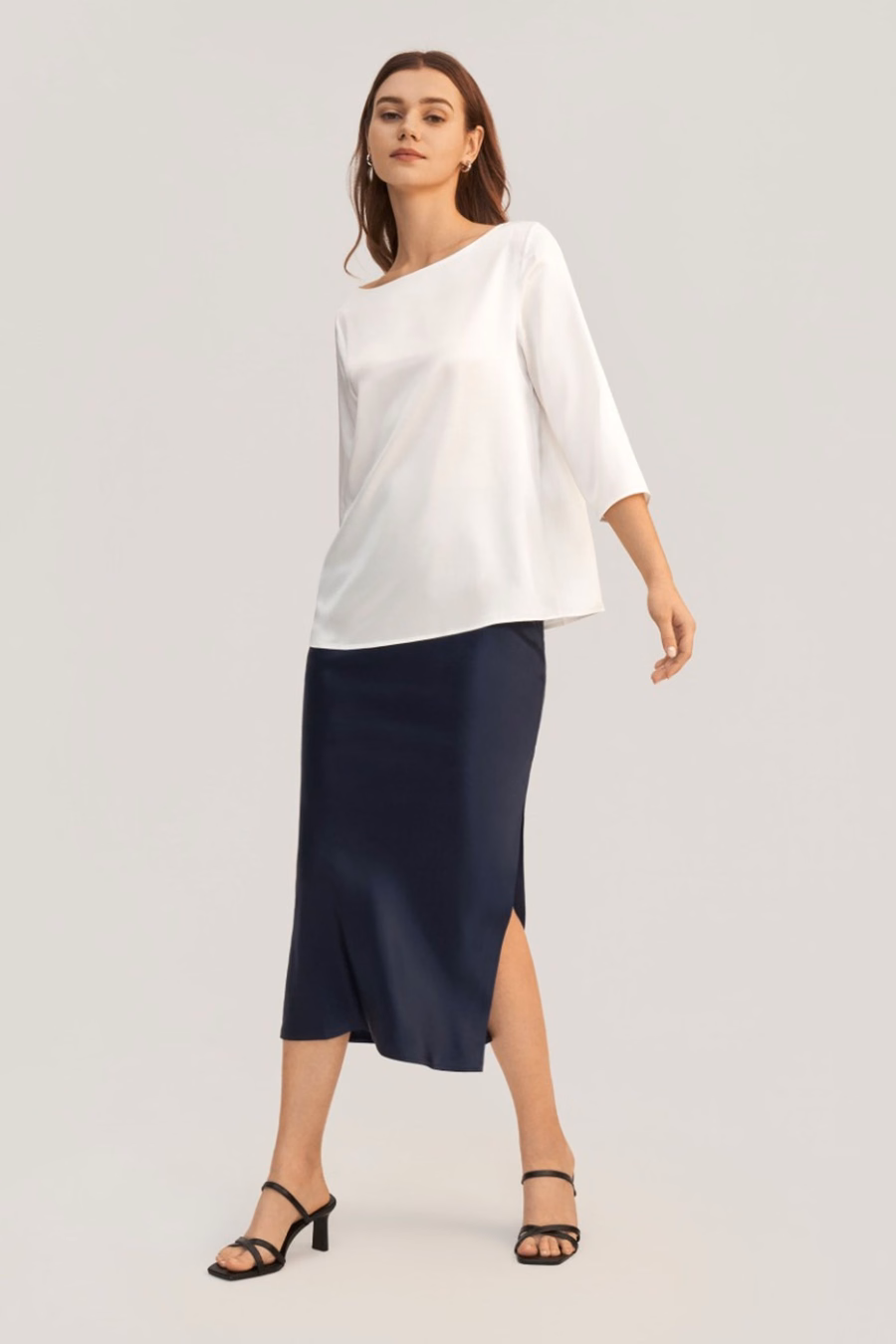 3/4 Mouw Boot Hals Zijde Blouse