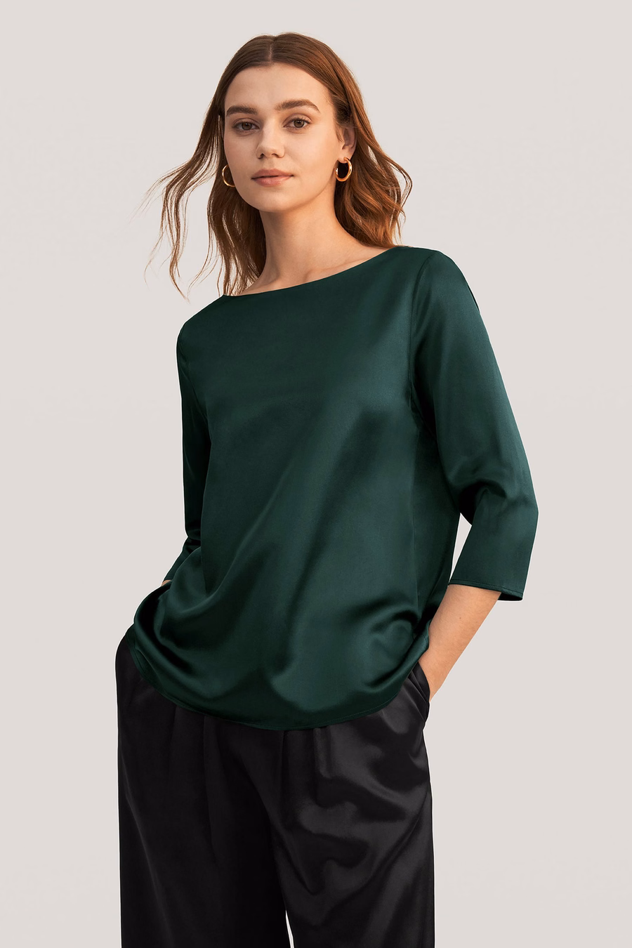 3/4 Mouw Boot Hals Zijde Blouse
