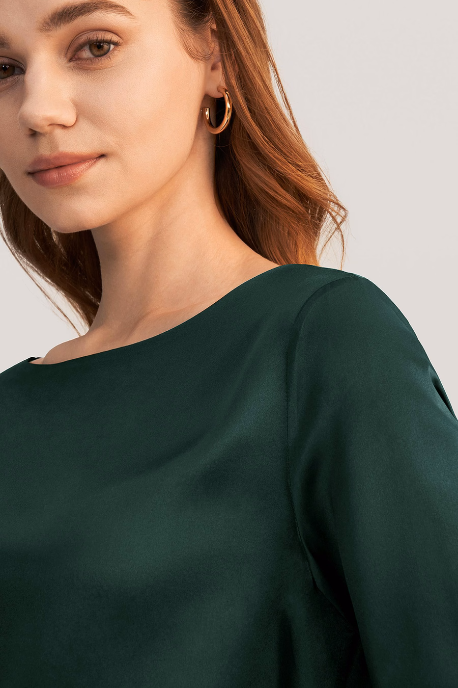 3/4 Mouw Boot Hals Zijde Blouse